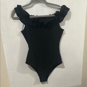 Black Ruffled Off-Shoulder Bodysuit